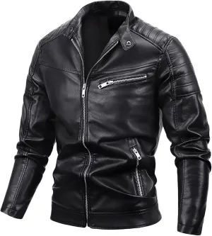 Leather Biker Jacket for Men Racer Zip Up Moto Jackets Slim Fit Faux Leather Jacket Biker Motorcycle Jackets Warm Jacket