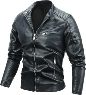 Leather Biker Jacket for Men Racer Zip Up Moto Jackets Slim Fit Faux Leather Jacket Biker Motorcycle Jackets Warm Jacket