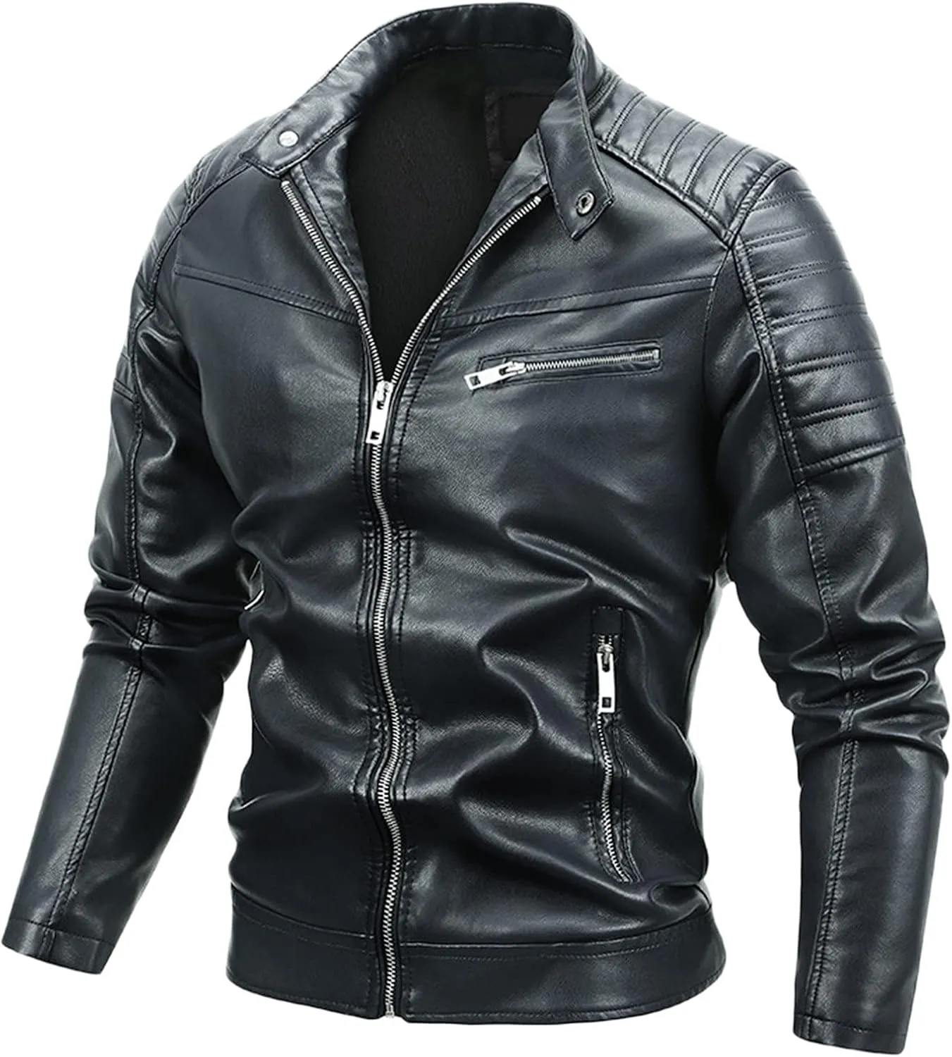 Leather Biker Jacket for Men Racer Zip Up Moto Jackets Slim Fit Faux Leather Jacket Biker Motorcycle Jackets Warm Jacket
