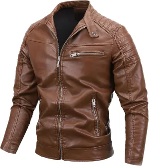 Leather Biker Jacket for Men Racer Zip Up Moto Jackets Slim Fit Faux Leather Jacket Biker Motorcycle Jackets Warm Jacket