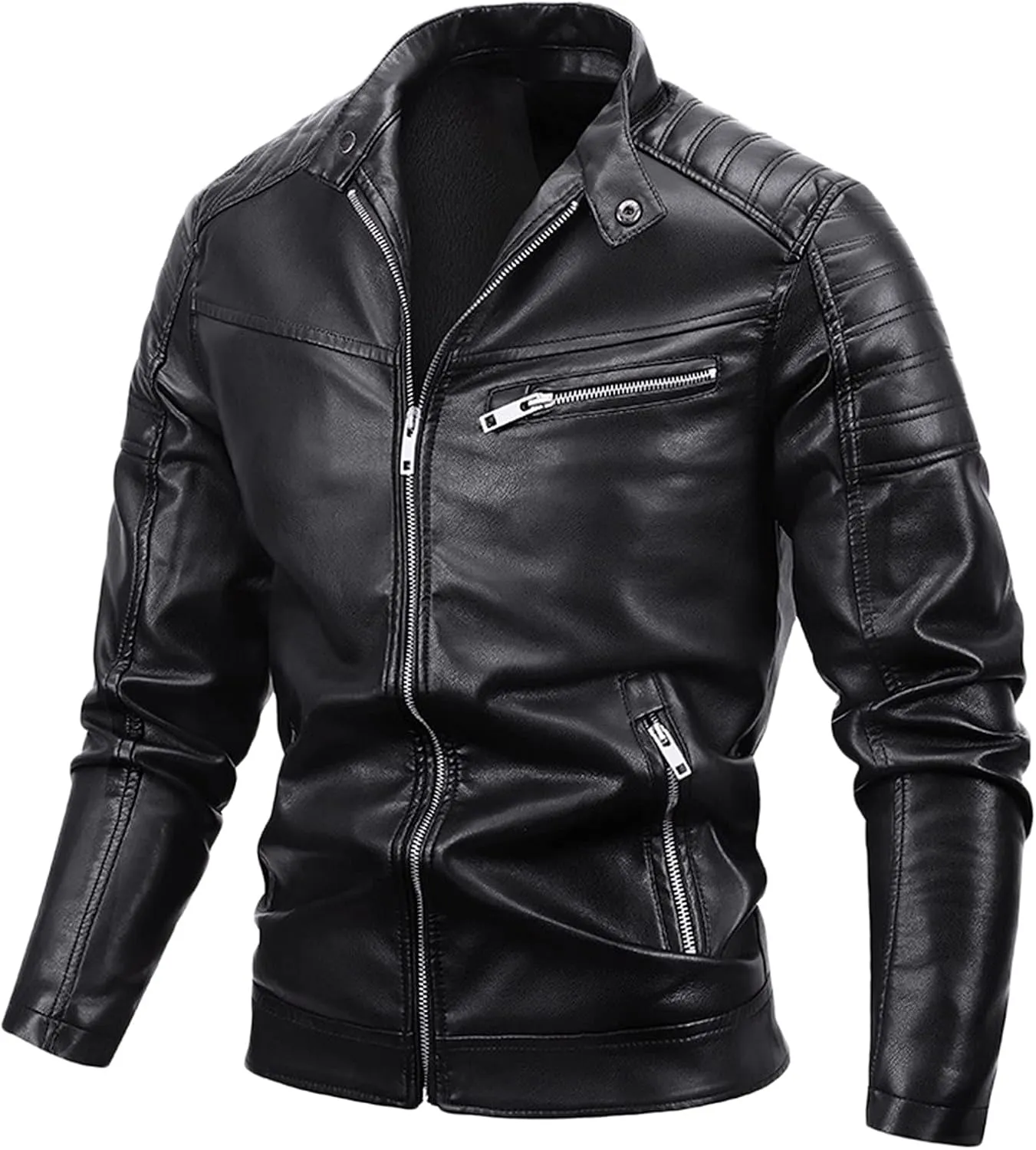 Leather Biker Jacket for Men Racer Zip Up Moto Jackets Slim Fit Faux Leather Jacket Biker Motorcycle Jackets Warm Jacket