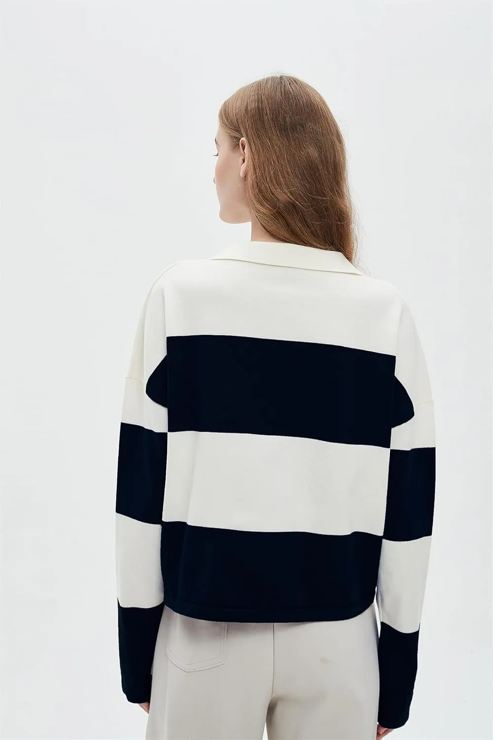 LifeShe Striped Sweater Women V Neck Long Sleeve Pullover Fall Sweaters Loose Oversized Knit Top