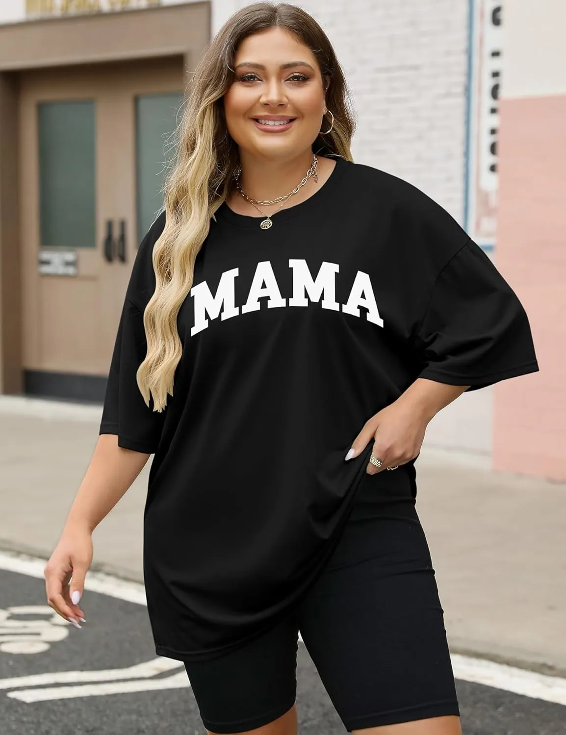 LOMON Oversized T Shirts for Women Short Sleeve Crewneck Summer Tops Loose Casual Mama Shirts Basic Tee