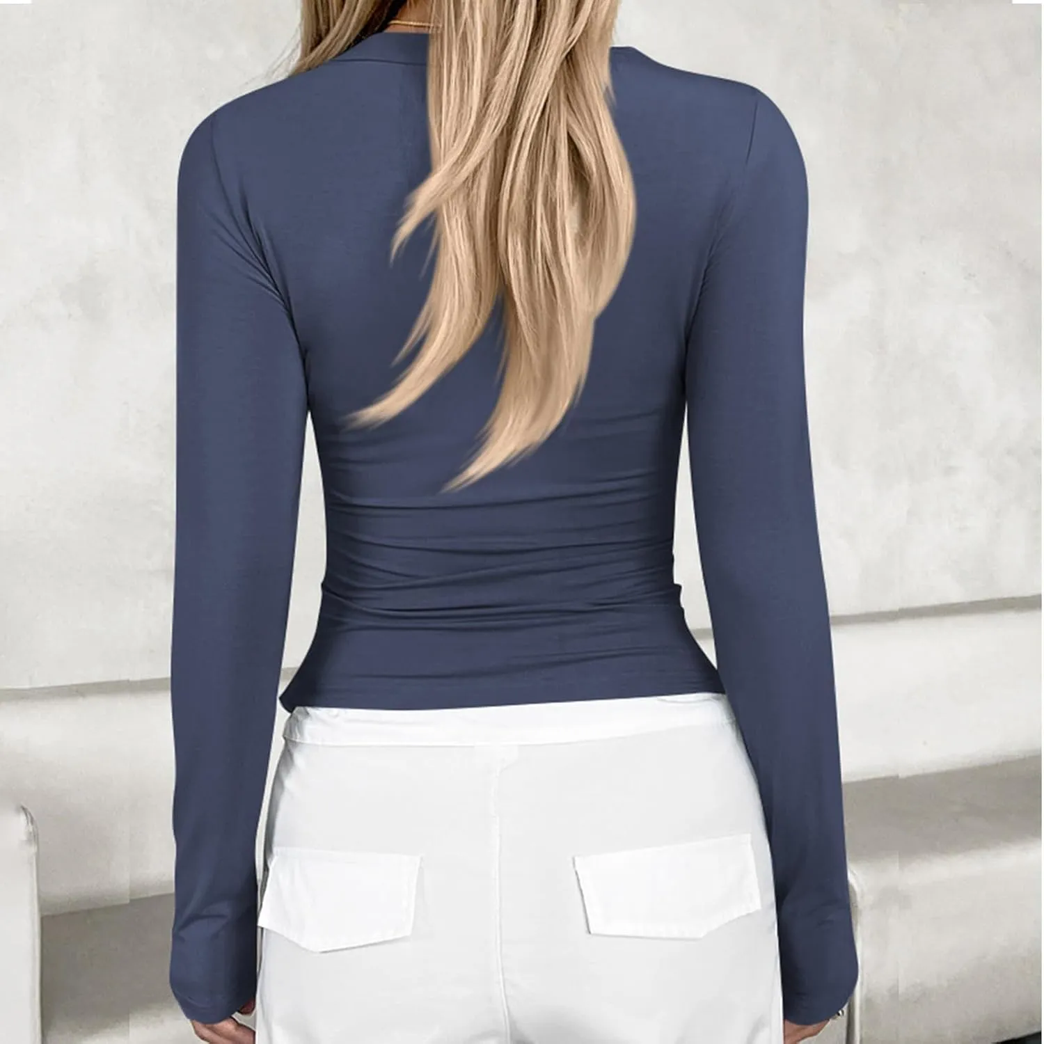 Long Sleeve Shirts for Women V Neck Basics Tops Lightweight Slim Fit Crop Top Base Layer Thermal Undershirts Fall