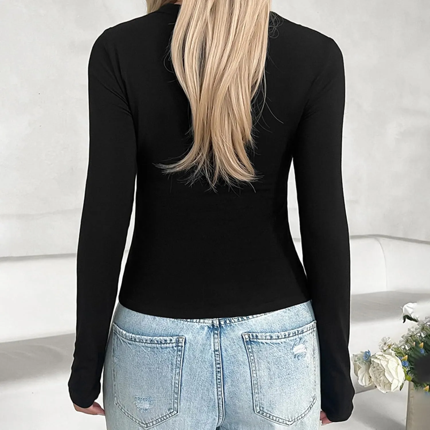 Long Sleeve Shirts for Women V Neck Basics Tops Lightweight Slim Fit Crop Top Base Layer Thermal Undershirts Fall