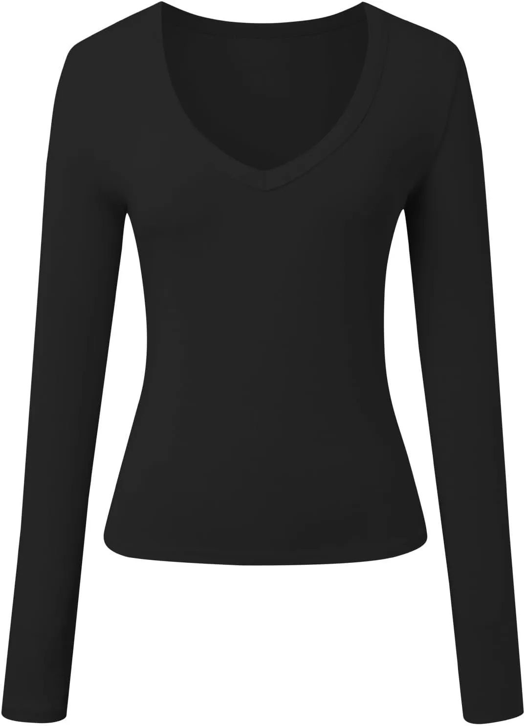 Long Sleeve Shirts for Women V Neck Basics Tops Lightweight Slim Fit Crop Top Base Layer Thermal Undershirts Fall