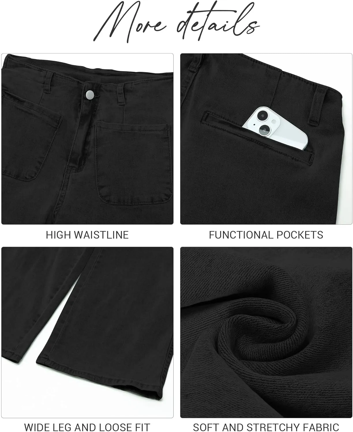 LookbookStore Womens Jeans High Waisted Trendy Cropped Wide Leg Baggy Stretchy Denim Jean Pants Pocket Trousers Jeans