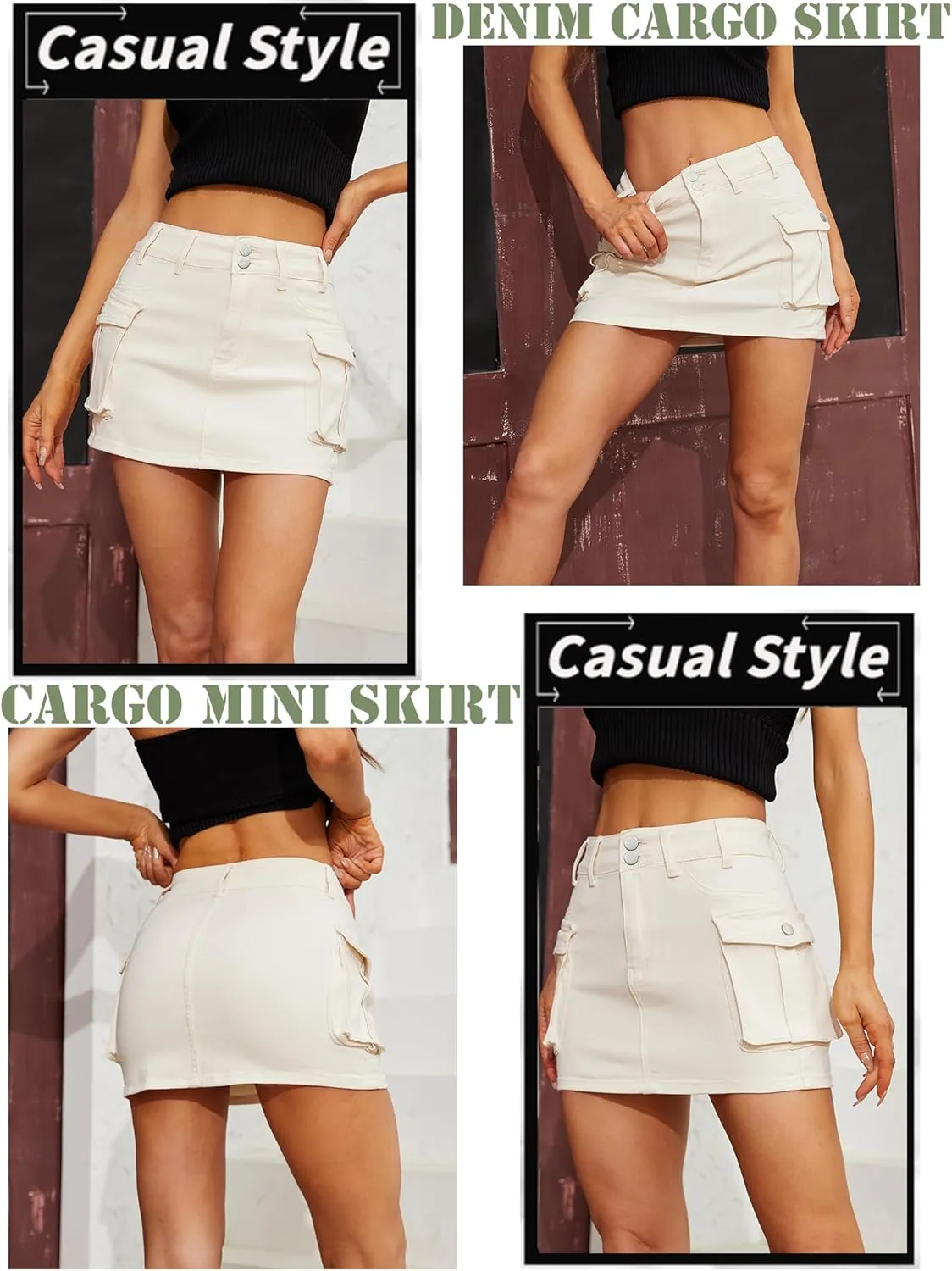 Low Waist Cargo Skirt Women Button Mini Cargo Denim Skirt with Pocket Mini Skirt