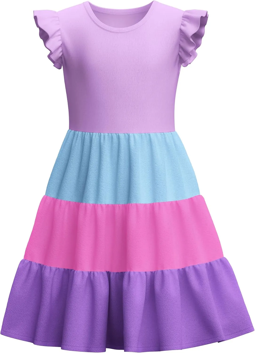 LQSZ Girls Summer Dresses with Ruffle Short Sleeve Midi Casual A-Line Twirly School Sundress Size 3-12 Years