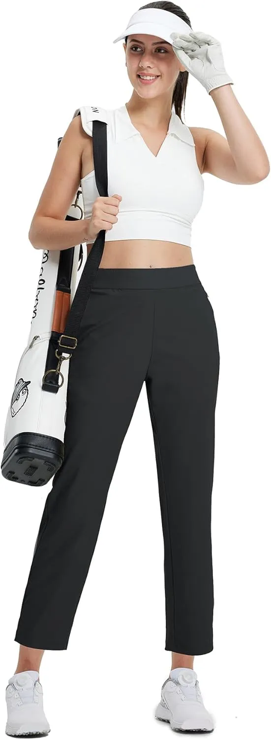 M MAELREG Women's Golf Pants with Zip Pockets 7/8 Ankle Stretch Lightweight Sweatpants for Athletic Hiking Travel Work Lounge