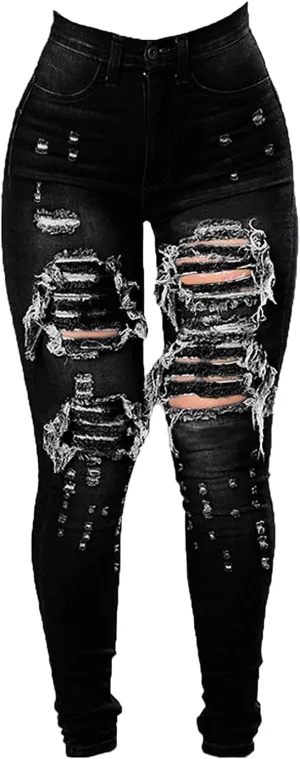 Maiyifu-GJ Women's High Waist Ripped Skinny Jeans - Slim Fit Stretch Denim Trousers with Distressed Details