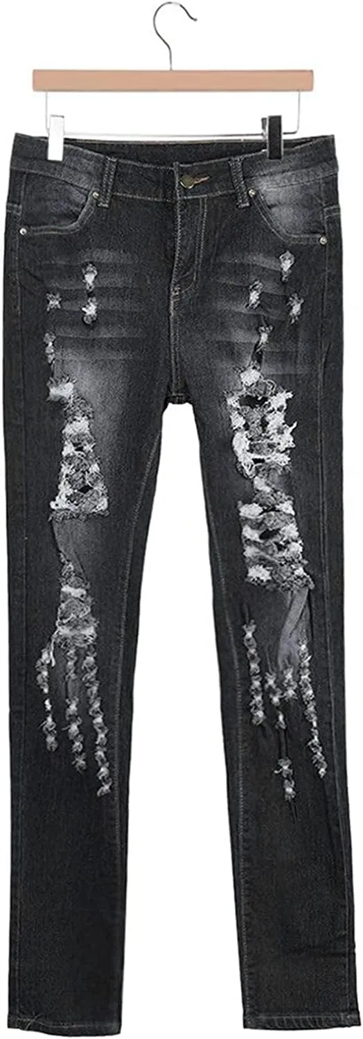 Maiyifu-GJ Women's High Waist Ripped Skinny Jeans - Slim Fit Stretch Denim Trousers with Distressed Details