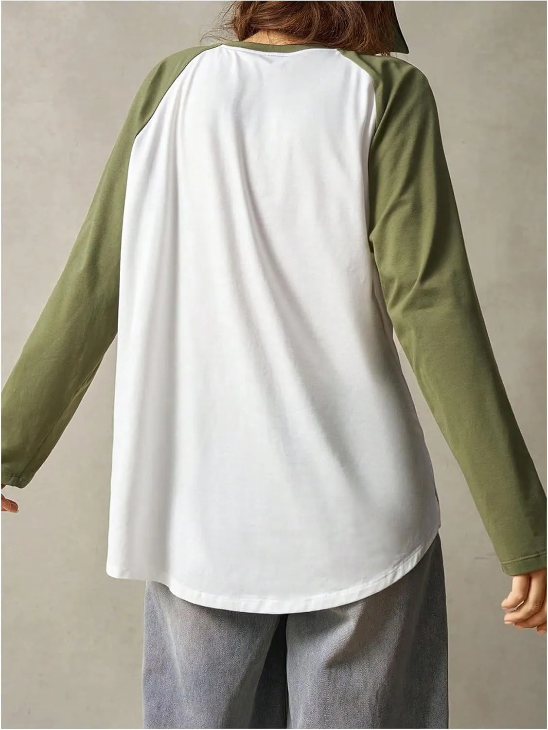 MakeMeChic Women's Graphic Color Block T Shirt Long Sleeve Crew Neck Y2k Oversized Tee Tops