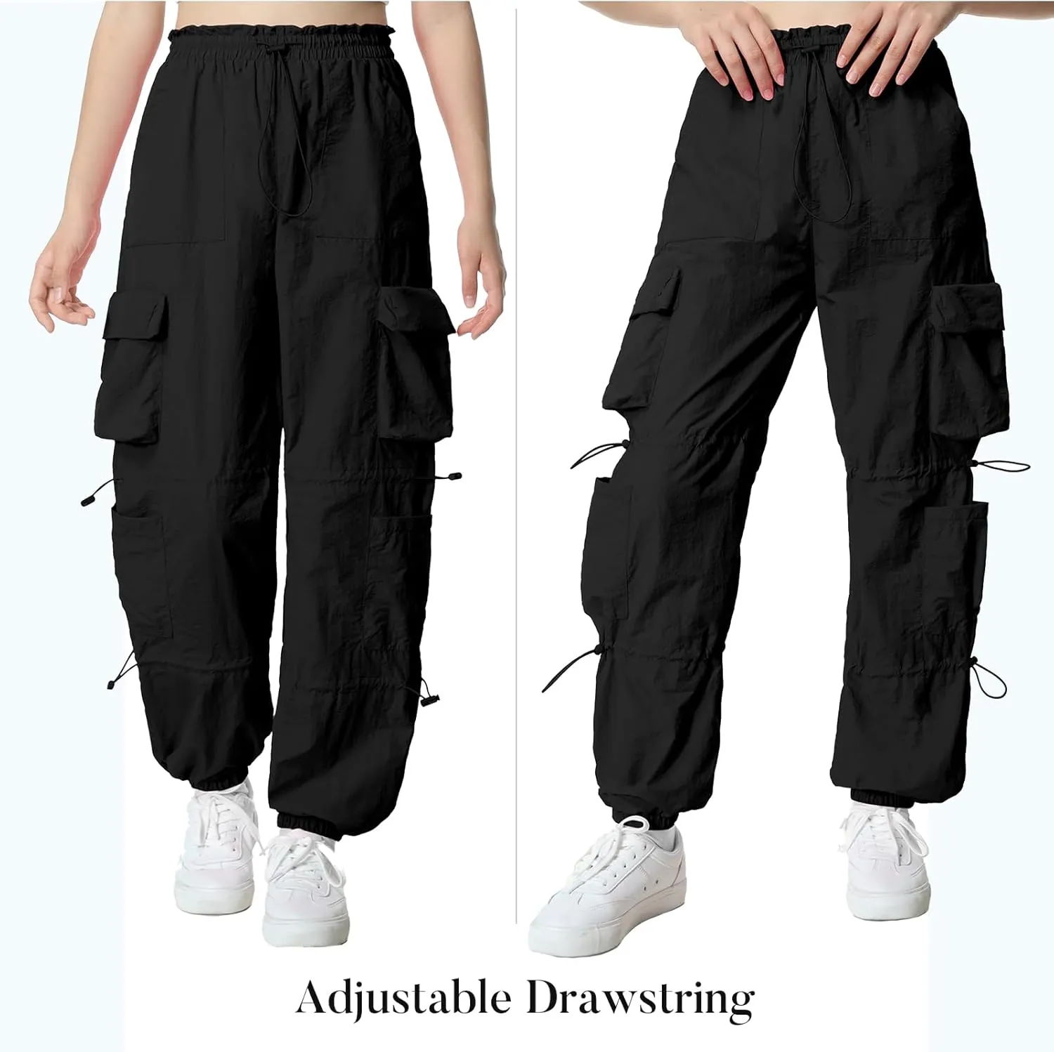 Mebius Girls Parachute Pants Baggy Cargo Hiking Joggers Hip Hop Dance with Pockets Trousers for Kids 8-14Y