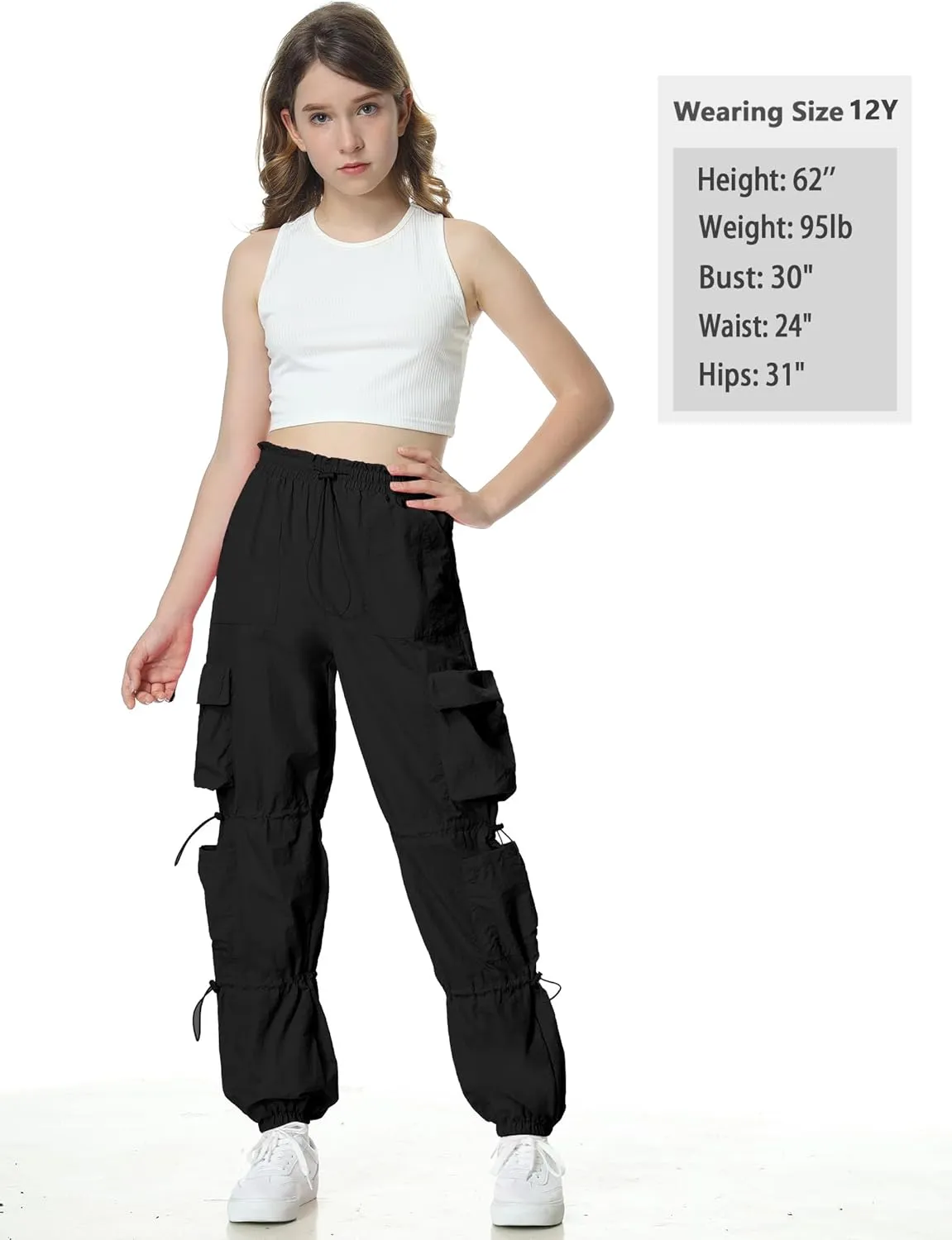 Mebius Girls Parachute Pants Baggy Cargo Hiking Joggers Hip Hop Dance with Pockets Trousers for Kids 8-14Y
