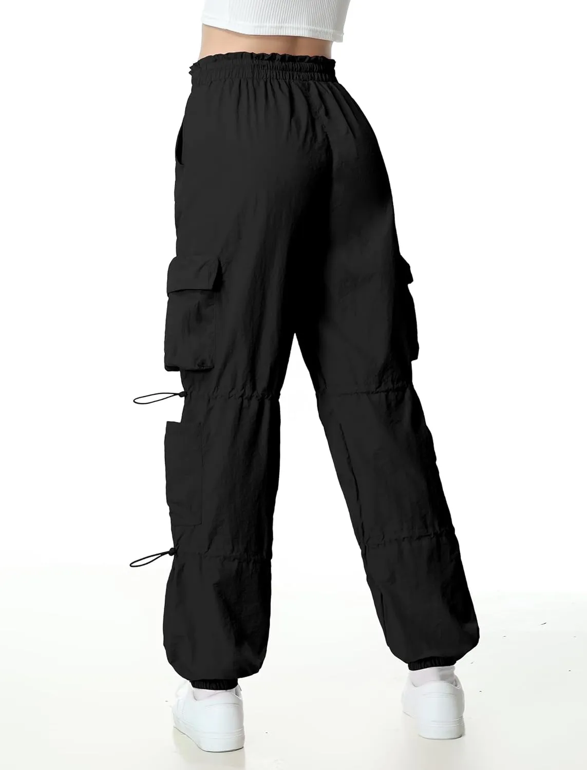 Mebius Girls Parachute Pants Baggy Cargo Hiking Joggers Hip Hop Dance with Pockets Trousers for Kids 8-14Y