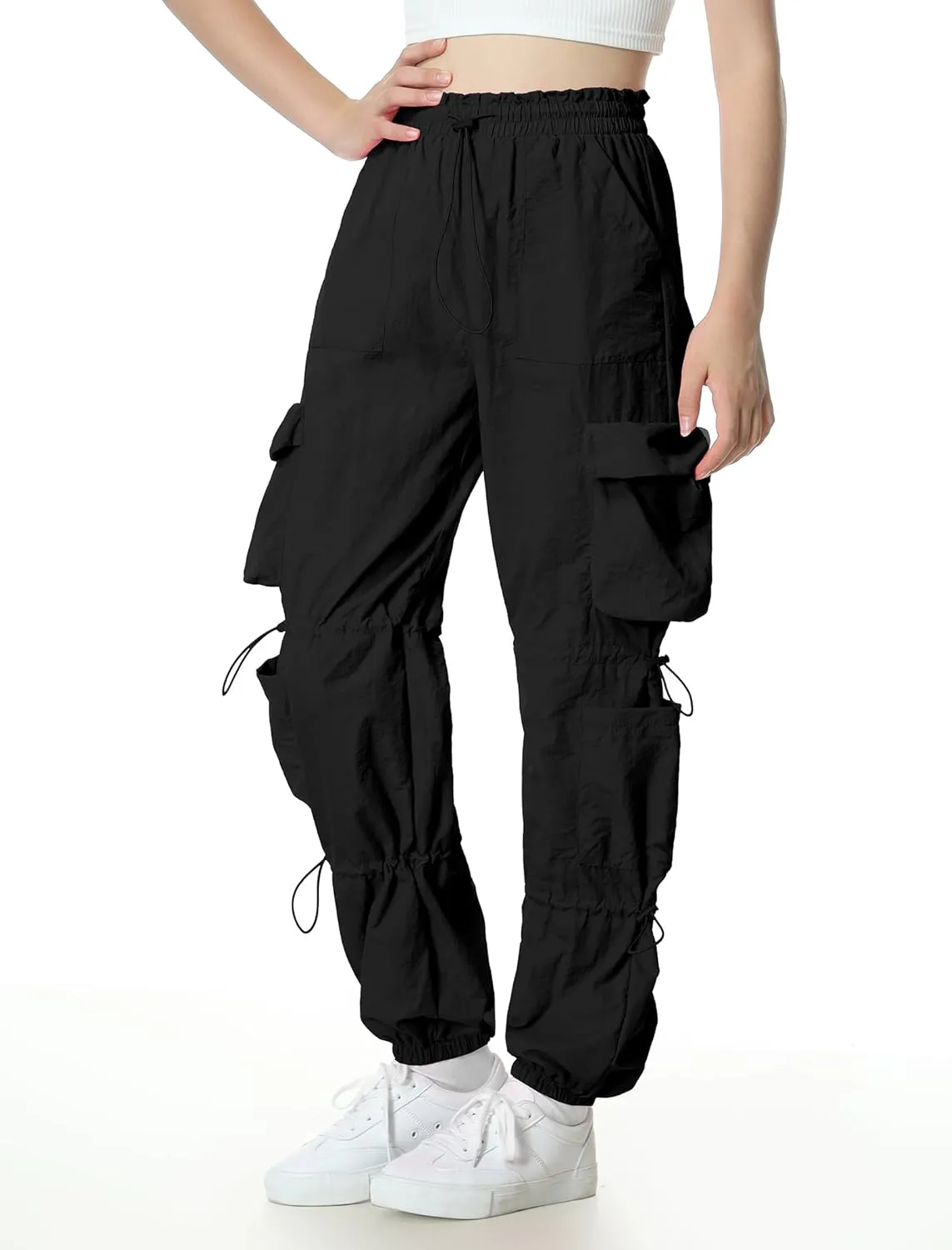 Mebius Girls Parachute Pants Baggy Cargo Hiking Joggers Hip Hop Dance with Pockets Trousers for Kids 8-14Y