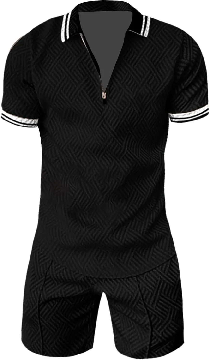 Mens 2 Piece Summer Outfits Short Sleeve Zipper Polo Shirt and Short Sets Stylish Gym Athletic Sports Tracksuits Sets