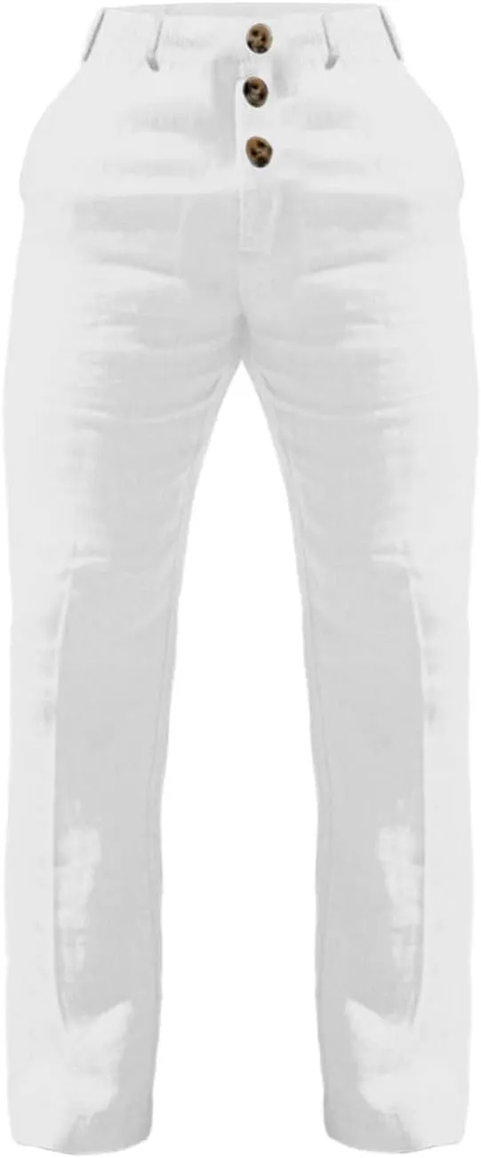 Mens 2024 Cotton Linen Pants Casual Button Down Lounge Trousers Loose Fit Beach Yoga Pants Summer Yoga Beach Long Pants