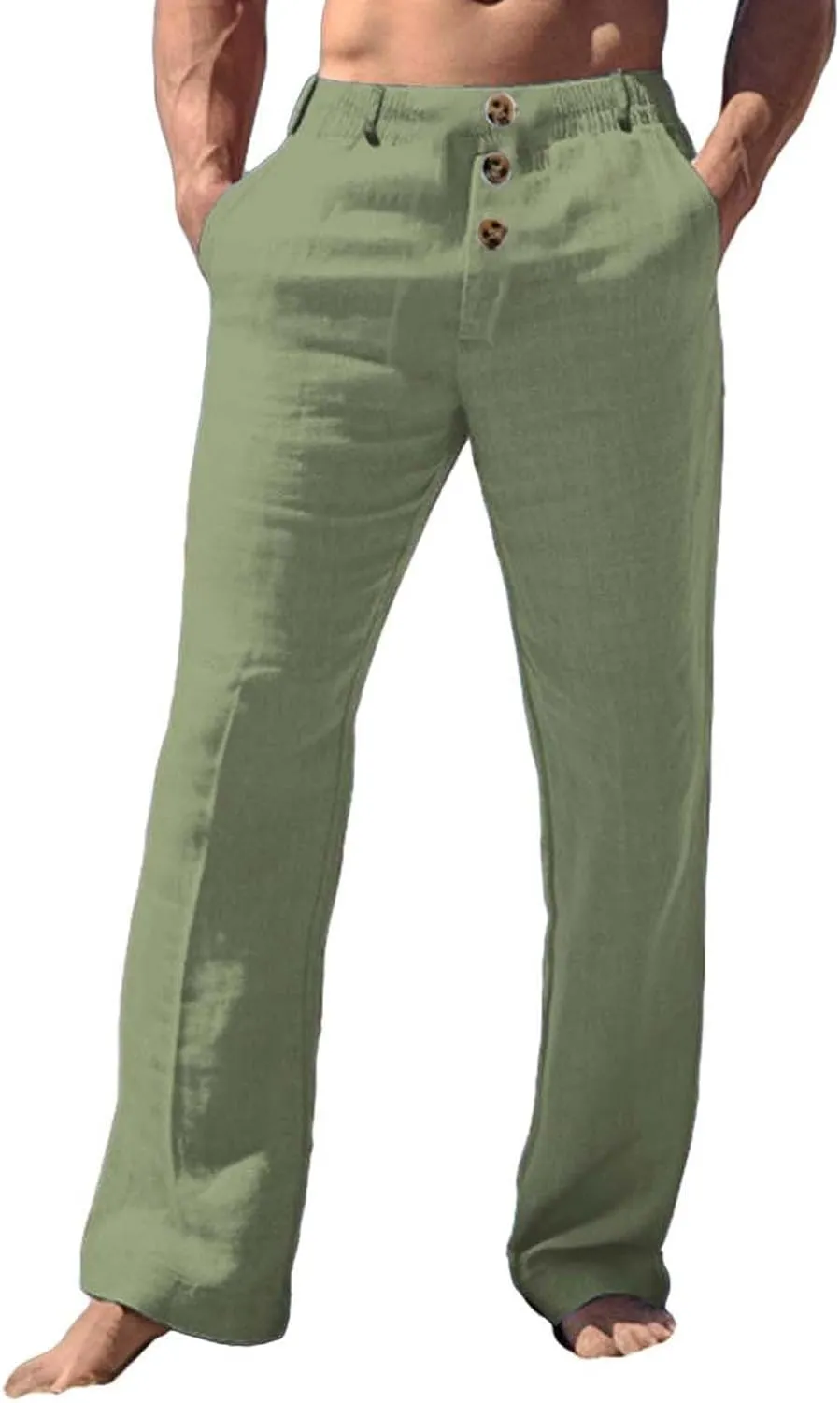 Mens 2024 Cotton Linen Pants Casual Button Down Lounge Trousers Loose Fit Beach Yoga Pants Summer Yoga Beach Long Pants