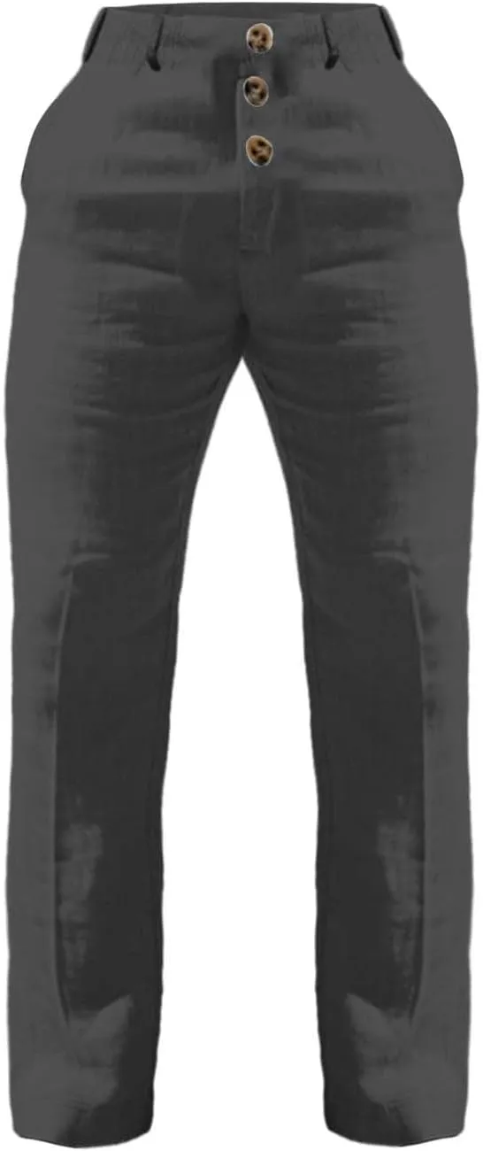 Mens 2024 Cotton Linen Pants Casual Button Down Lounge Trousers Loose Fit Beach Yoga Pants Summer Yoga Beach Long Pants