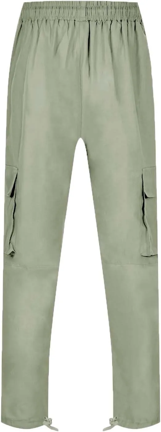 Mens Baggy Cargo Pants Casual Solid Color Plus Size Straight Leg Sweatpants Stretch Waist Hiking Jogging Trousers