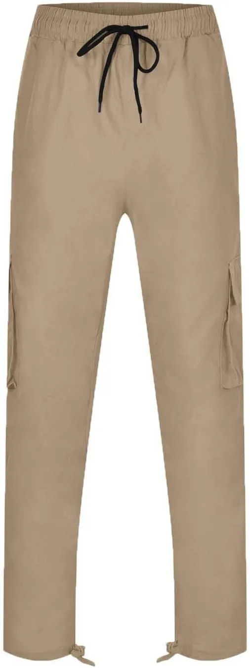 Mens Baggy Cargo Pants Casual Solid Color Plus Size Straight Leg Sweatpants Stretch Waist Hiking Jogging Trousers