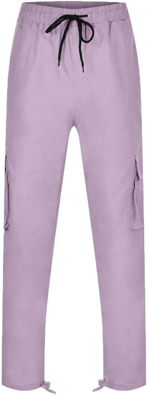 Mens Baggy Cargo Pants Casual Solid Color Plus Size Straight Leg Sweatpants Stretch Waist Hiking Jogging Trousers