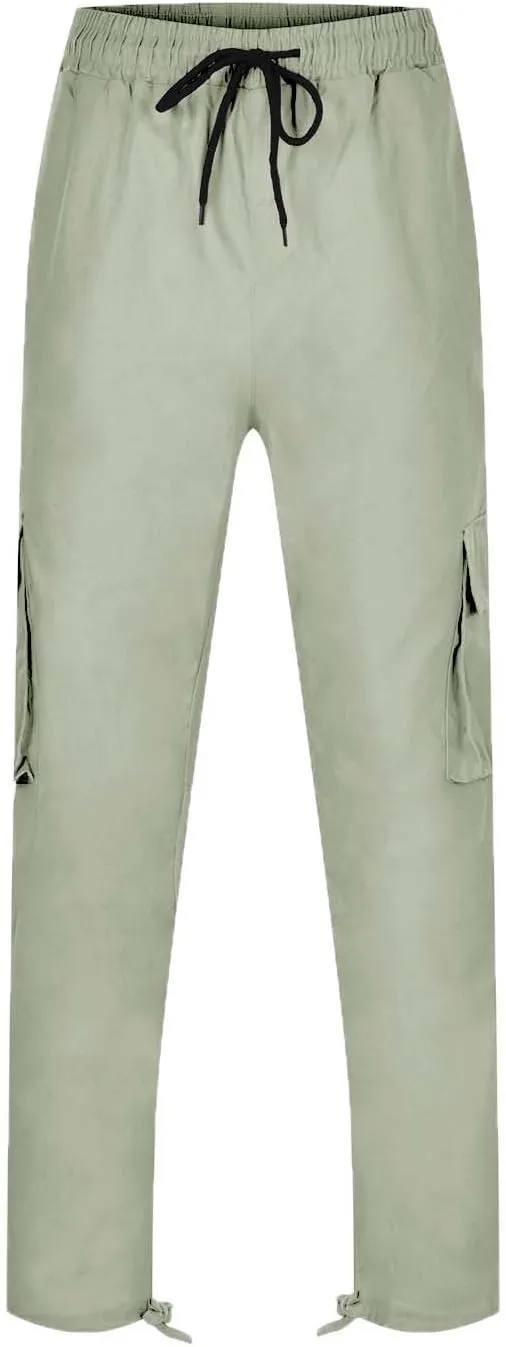 Mens Baggy Cargo Pants Casual Solid Color Plus Size Straight Leg Sweatpants Stretch Waist Hiking Jogging Trousers