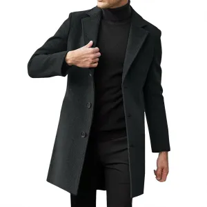 Mens Big and Tall Notched Lapel Single Breasted Pea Coats Trench Business Woolen Button Down Jackets Fall Work Topcoat M-5XL