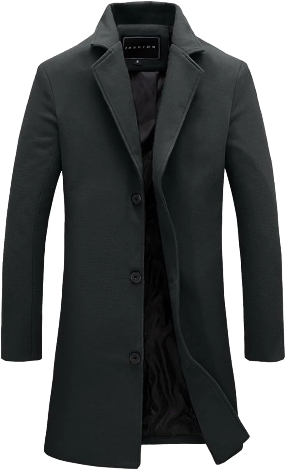 Mens Big and Tall Notched Lapel Single Breasted Pea Coats Trench Business Woolen Button Down Jackets Fall Work Topcoat M-5XL