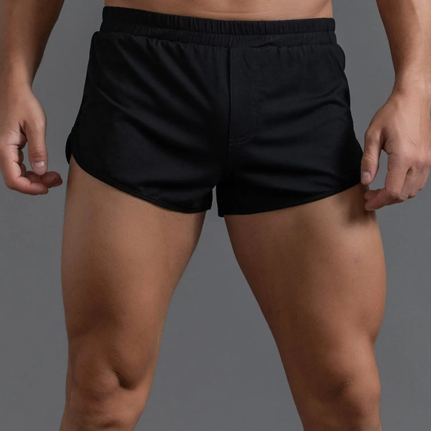 Men's Boxer Jockstrap Sexy Underwear, Silky Satin Split Side Gym Running Active Shorts, 3X-Large, Black