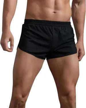 Men's Boxer Jockstrap Sexy Underwear, Silky Satin Split Side Gym Running Active Shorts, 3X-Large, Black