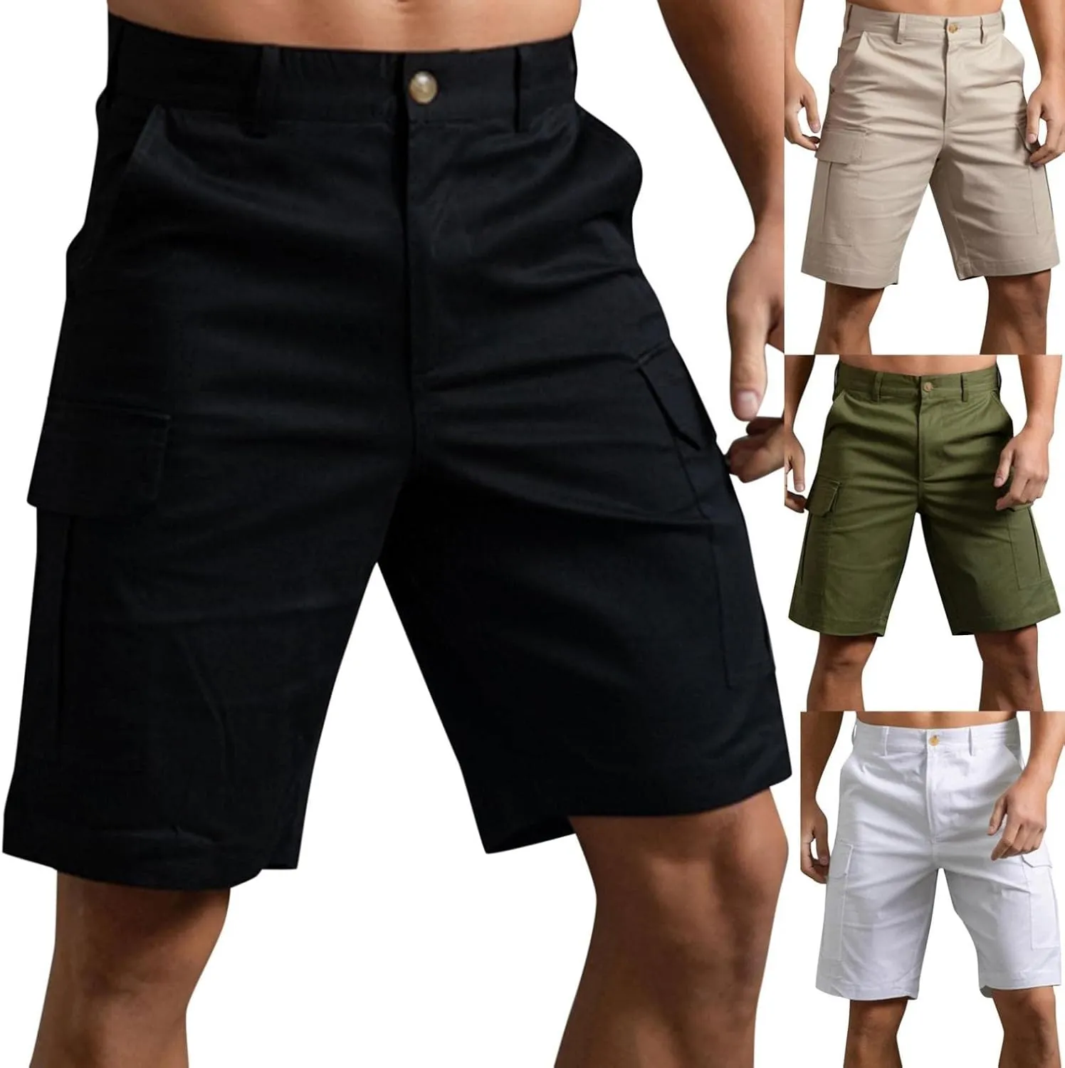 Mens Cargo Shorts 11" Inseam Stretch Hiker Cargo Shorts Multi Pocket Solid Drawstring Tactical Pant Outdoor Walk Shorts