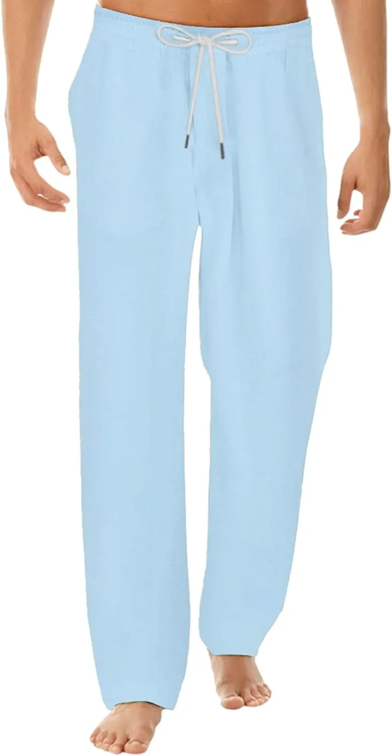 Mens Casual Baggy Cotton Linen Pocket Lounge Harem Pants Beach Long Shorts