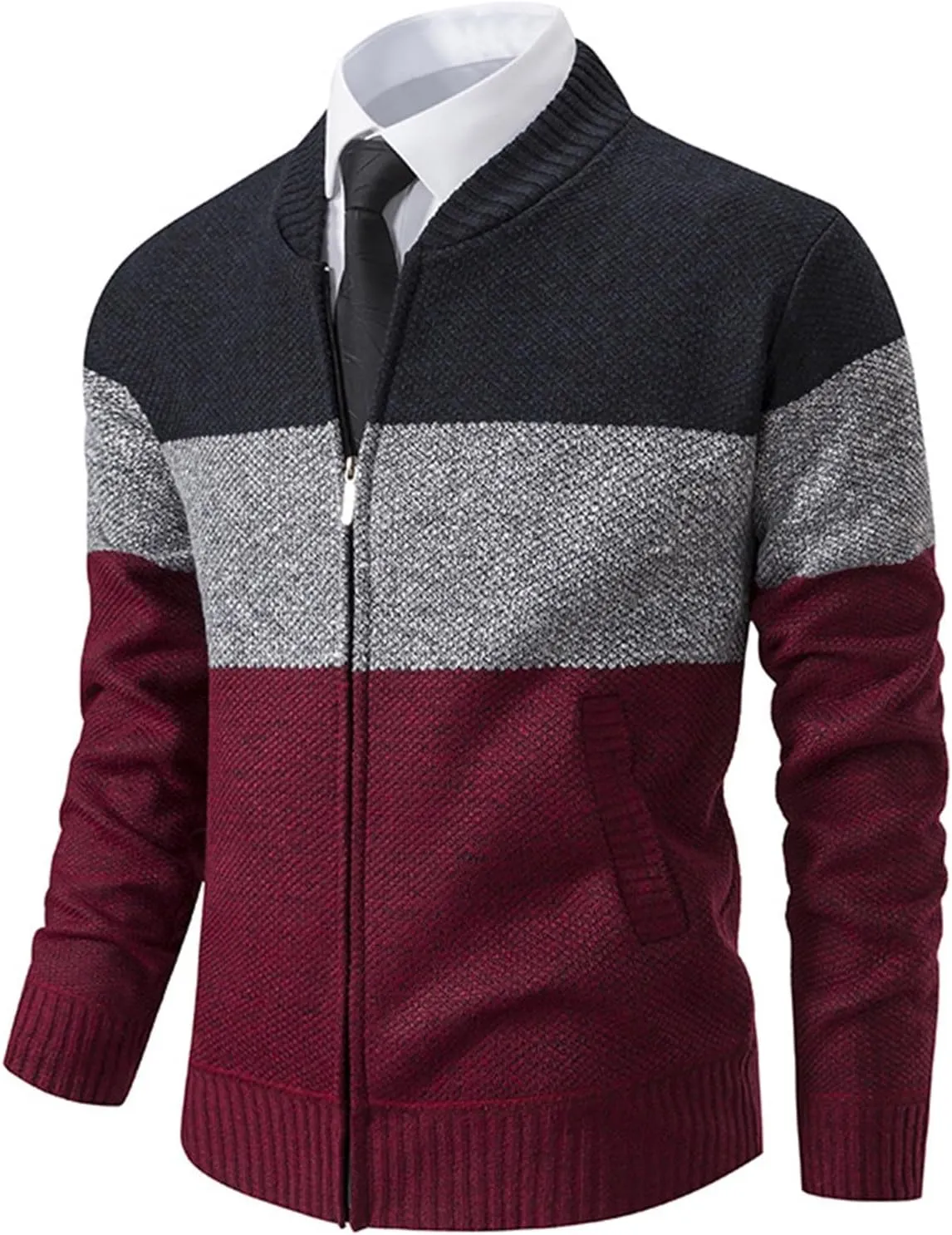 Mens Casual Full Zip Cardigan Sweaters Cable Knit Sweater Cardigan Sweater Cable Knit Zip Up Closure with Pockets