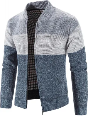 Mens Casual Full Zip Cardigan Sweaters Cable Knit Sweater Cardigan Sweater Cable Knit Zip Up Closure with Pockets