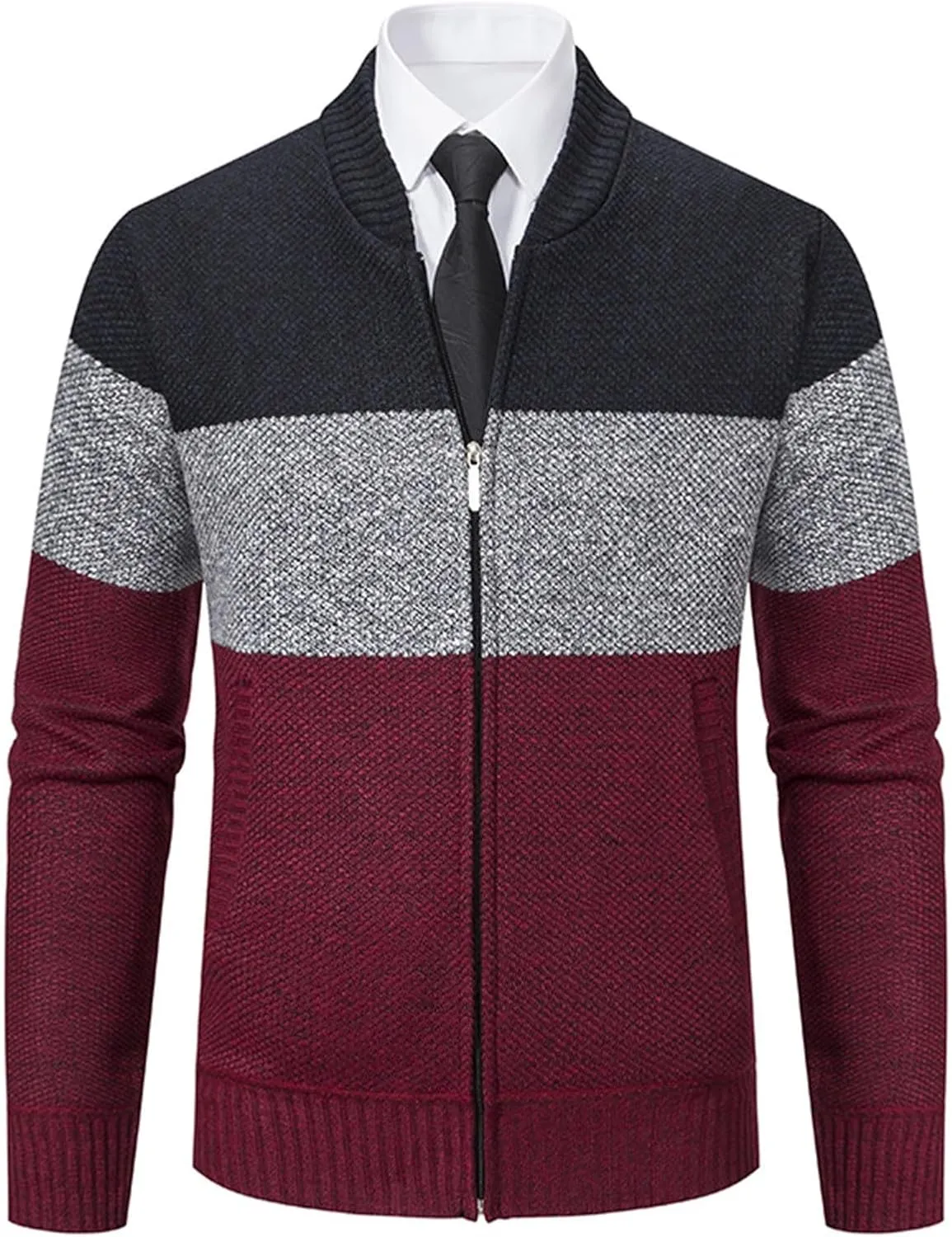 Mens Casual Full Zip Cardigan Sweaters Cable Knit Sweater Cardigan Sweater Cable Knit Zip Up Closure with Pockets