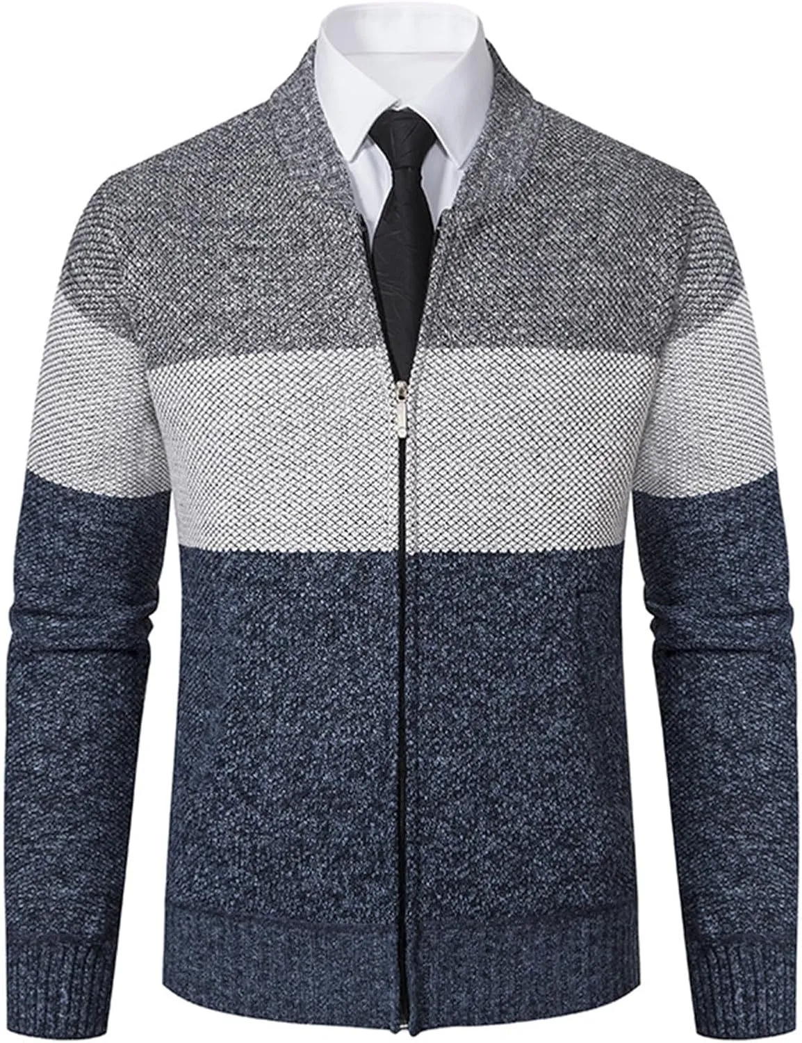 Mens Casual Full Zip Cardigan Sweaters Cable Knit Sweater Cardigan Sweater Cable Knit Zip Up Closure with Pockets