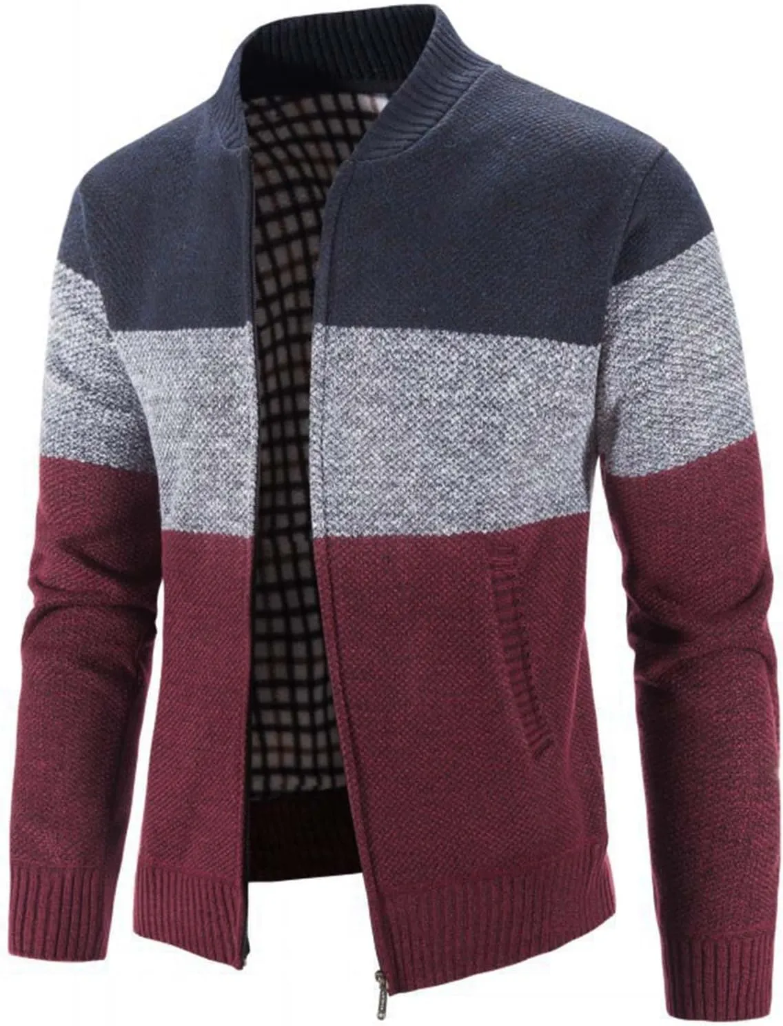 Mens Casual Full Zip Cardigan Sweaters Cable Knit Sweater Cardigan Sweater Cable Knit Zip Up Closure with Pockets