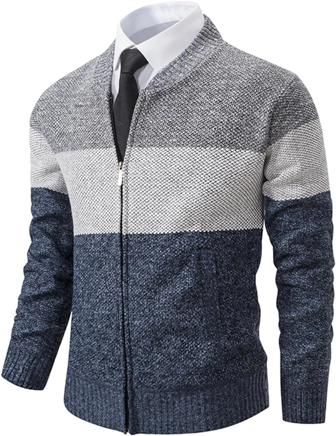 Mens Casual Full Zip Cardigan Sweaters Cable Knit Sweater Cardigan Sweater Cable Knit Zip Up Closure with Pockets