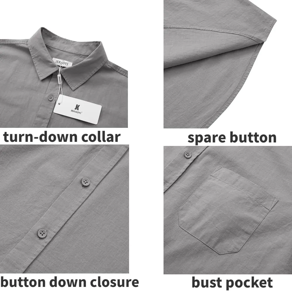 Mens Casual Linen Button Down Short Sleeve Shirts Beach Summer Spread Collar Pocket Tops