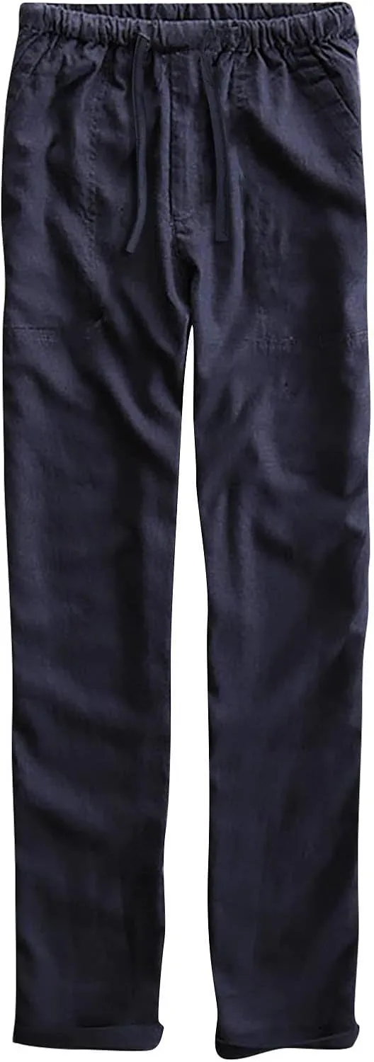 Mens Cotton Linen Pants Elastic Drawstring Waist Lightweight Summer Beach Pants Yoga Beach Pants Loose Fit Trousers