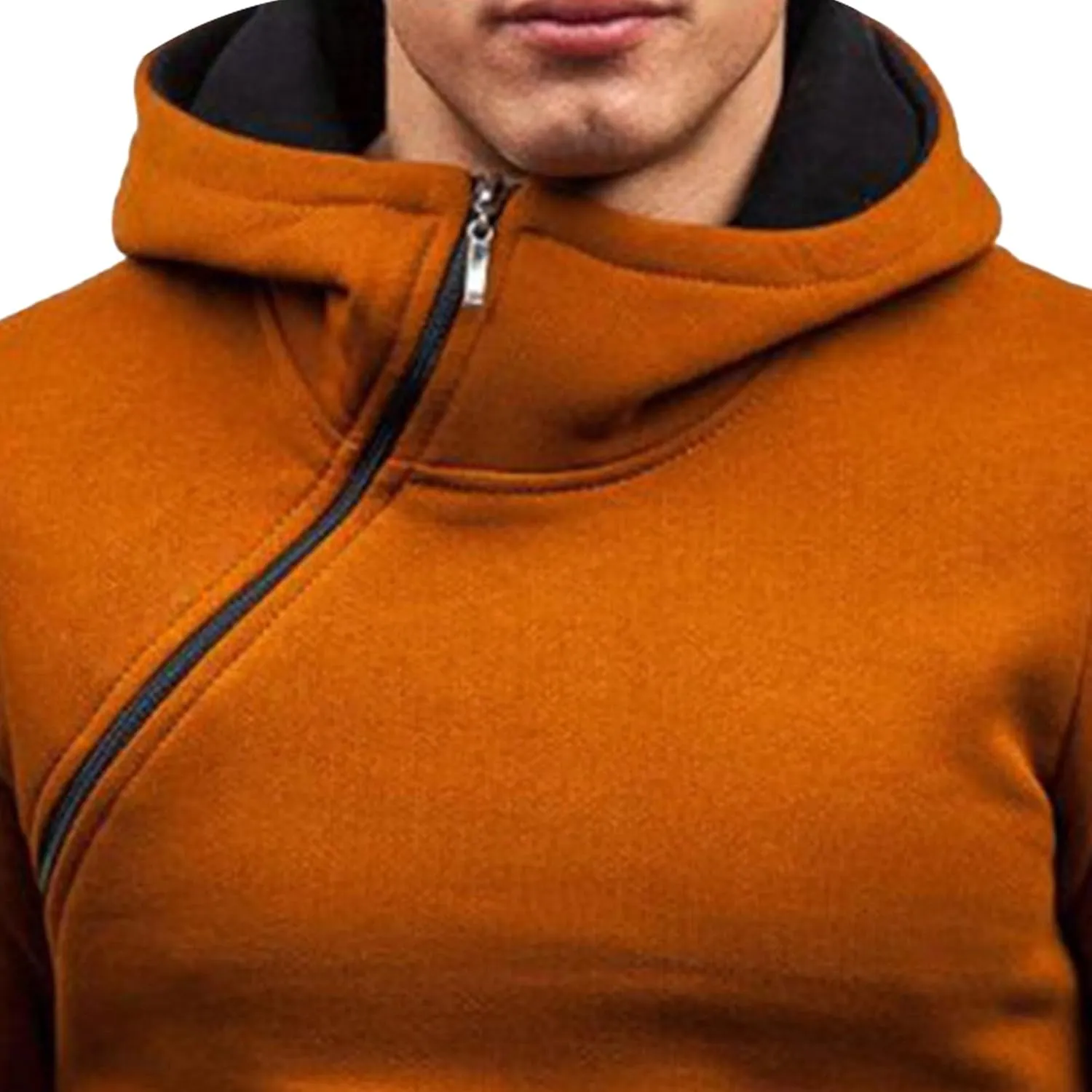 Men's Diagonal Zipper Hoodie Heavyweight Fleece Sweatshirts With Hood Long Sleeve Male Cotton Hoodie