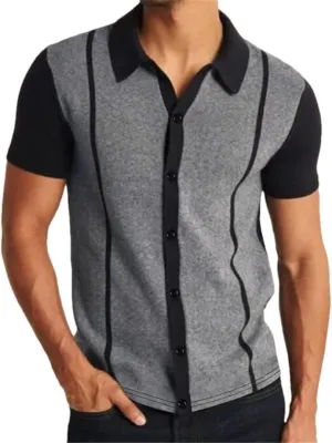 Men's Knit Short Sleeve Polo Shirt Casual Streetwear Lapel Button Down Breathable Cardigan