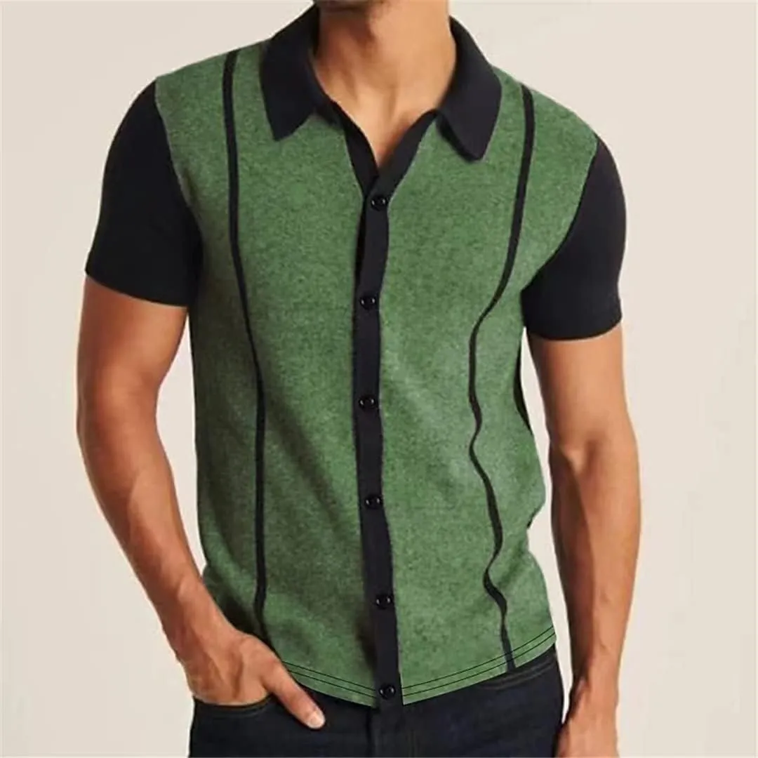 Men's Knit Short Sleeve Polo Shirt Casual Streetwear Lapel Button Down Breathable Cardigan