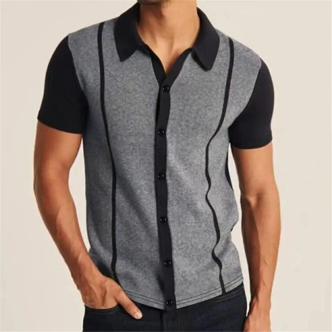 Men's Knit Short Sleeve Polo Shirt Casual Streetwear Lapel Button Down Breathable Cardigan