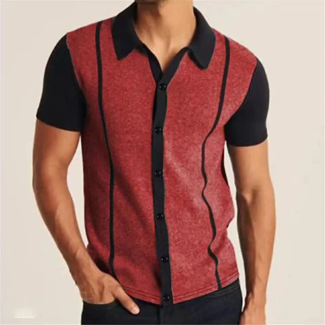 Men's Knit Short Sleeve Polo Shirt Casual Streetwear Lapel Button Down Breathable Cardigan
