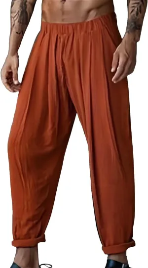 Men's Linen Cotton Pants Loose Fit Casual Lightweight Elastic Waist Summer Beach Pants Yoga Lounge Cotton Trousers