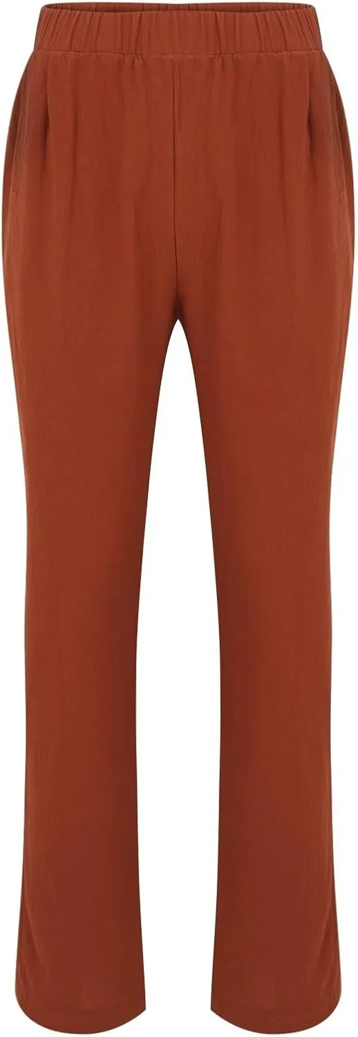 Men's Linen Cotton Pants Loose Fit Casual Lightweight Elastic Waist Summer Beach Pants Yoga Lounge Cotton Trousers